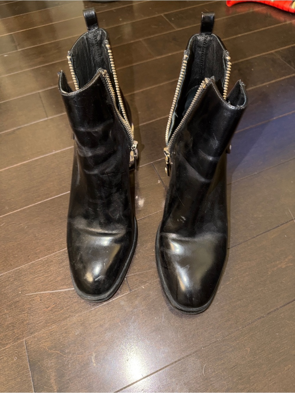 Black Leather Zip-Front Ankle Boots - Women's